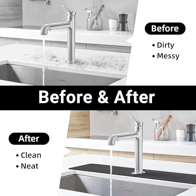 LOPNUR Faucet Mat for Kitchen Sink Protectors, 29 Inch Extra Long Kitchen Sink Splash Guard Behind Faucet, Cuttable Bathroom Water Splash Guard with Super Absorbent Diatomite Fast Drying, Grey