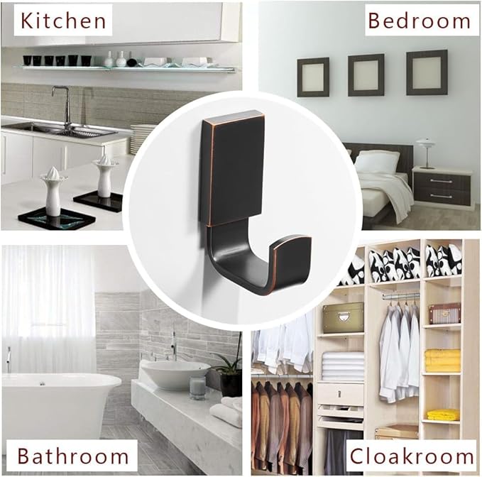 BESy Brass Clothes Hook Single Towel Hook for Bathroom Kitchen Garage Square Style Robe Hooks Coat and Hat Hook, Wall Mounted with Screws, Two Packs, Oil Rubbed Bronze
