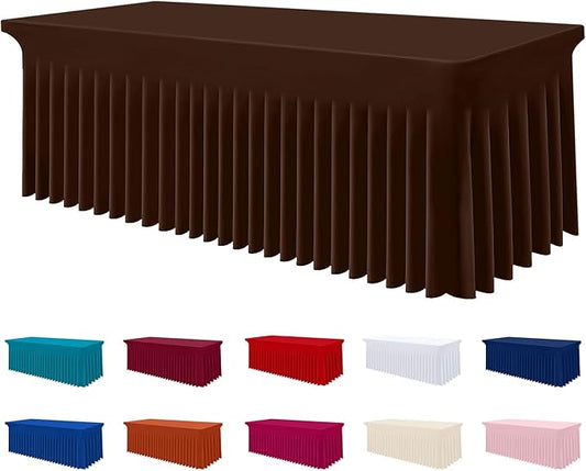 Smiry Spandex Tablecloth, Elastic Fitted Stretch Tablecloth for 8FT Rectangle Tables, Waterproof Washable Table Cover Skirt for Outdoor, Wedding, Banquet & Parties (Coffee, 96Lx30Wx30H Inch)