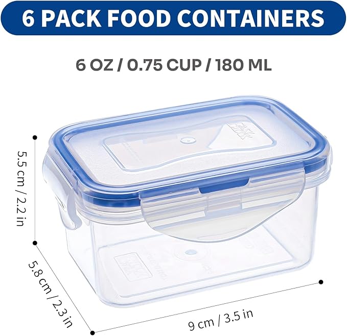 KIGI Multi-Pack Small Plastic Food Storage Containers Set, BPA-Free Plastic, Airtight Lids, Leakproof for Meal Prep, Snack & Lunch, Mini Bento Box, 6 oz / 0.75 Cup, 12 Piece Set