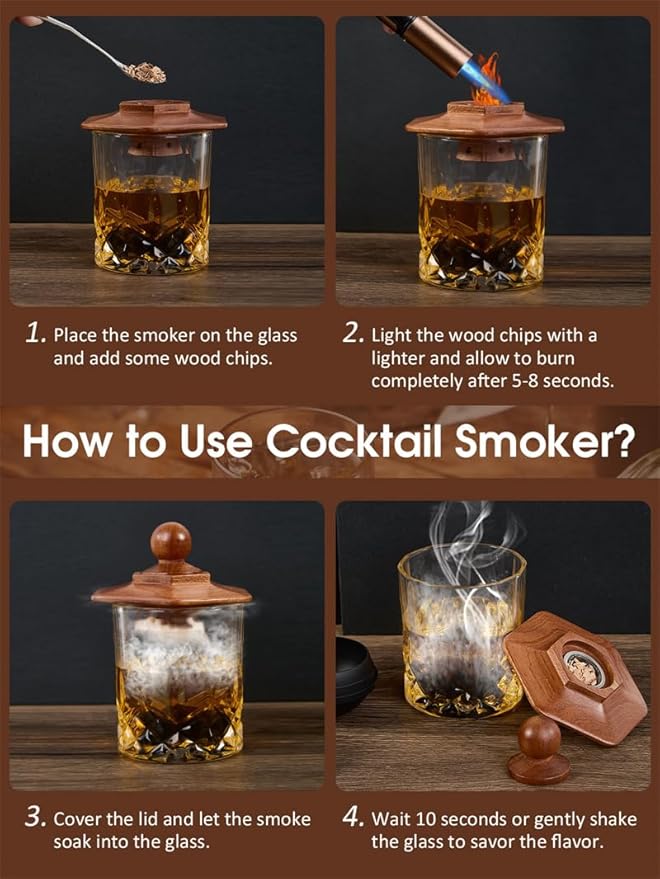 23Pcs Whiskey Smoker Kit with Torch-12 Wood Chips, Ice Ball Mold, Cocktail Smoker Infuser Kit, Old Fashioned Drink Smoker Kit, Birthday Bourbon Whiskey Gifts for Men,Dad,Him, Valentine's Day Gifts