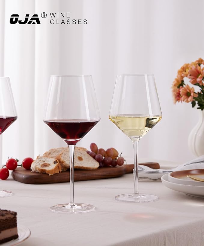 OJA Red Wine Glasses Set of 4-18oz, Crystal White Hand Blown Wine Glass with Long Stem, Ultra-thin, Dishwasher Safe, Gift for Daily Use, Party