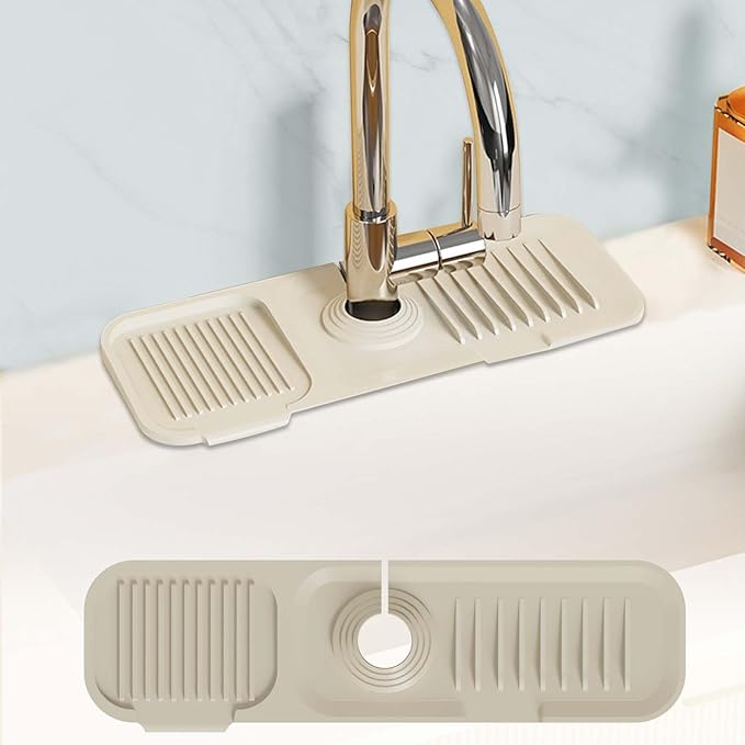 Faucet Mat for Kitchen Sink, Silicone Splash Guard Behind Faucet Soap Sponge Holder Dish Drying Mat, for Kitchen and Bathroom (White)