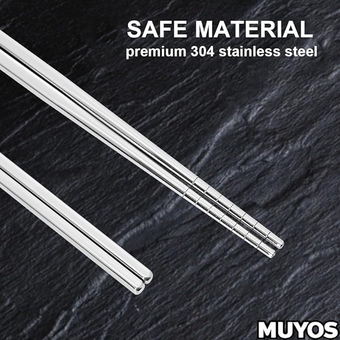 Stainless Steel Chopsticks 5 Pairs Reusable Multicolor Lightweight 304 Metal Chopsticks Square Lightweight Non-Slip Chop Sticks Dishwasher Safe Gift Set(Silver Hollow)