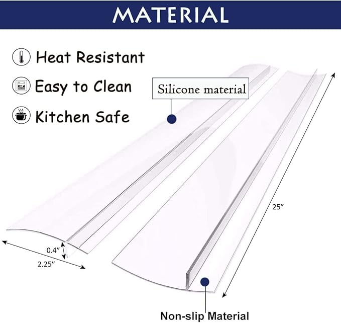 Kitchen Stove Counter Gap Cover，2 PCS Silicone Stove Gap Covers,Heat Resistant Oven Gap Cover Gap Filler Prevents Foods Spills From Kitchen Counter Stovetop Gap (Semi-clear, 25INCHES)