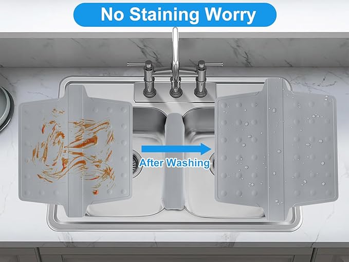 Sink Saddle, Divider Mat, Kitchen Sink Mat, Silicone Protector, No Odor, No Stains, Flexible, 13.46" x 11.5"