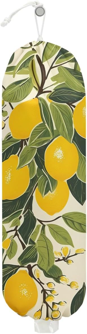 Lemon Plastic Bag Holder, Wall Mount Grocery Bag Holder for Plastic Bags, Reusable Large Grocery Bags Storage Dispenser, Home Kitchen Pantry Decor, Lemon Gifts for Women Mom Grandma, 22.5x9 Inch