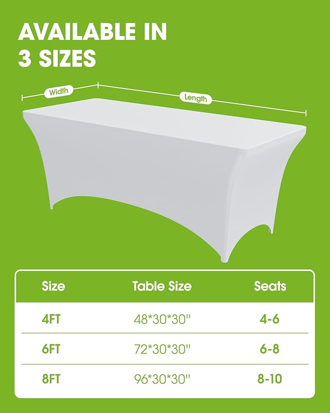 Pureegg Spandex Tablecloth 6ft - 2 Pack, Fitted and Tight Cloth for Rectangle Table, Wrinkle-Free and Stretch Table Cover for Party, Wedding, Banquet and Birthday, White