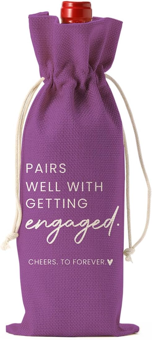 Engaged Gifts, Engagement Gifts for Couples Her, Engagement Party Decorations Gifts for Engaged Couple Wine Bag, Pairs Well with Getting Engaged Wine Bottle Bag（Purple）
