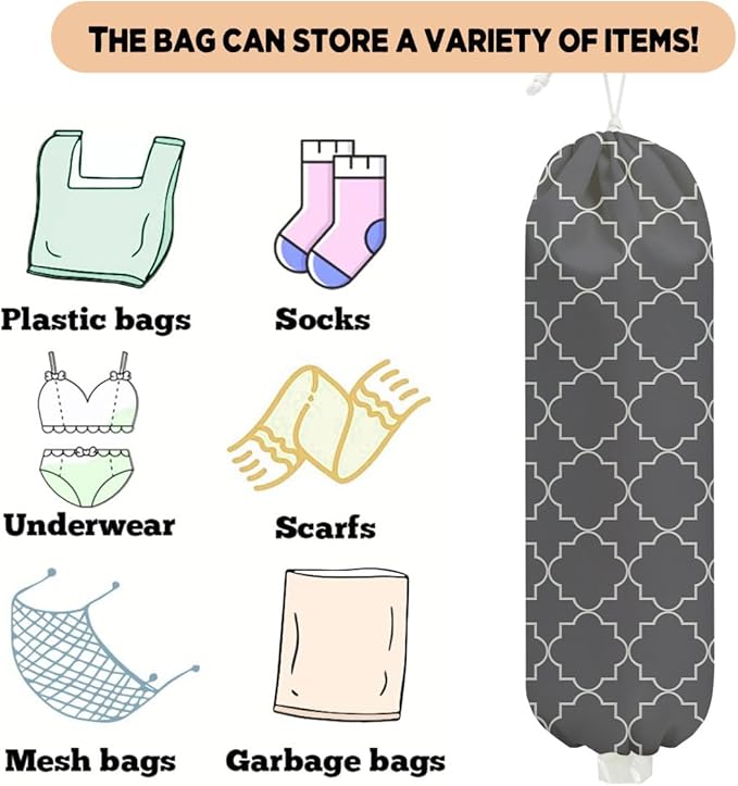 Dark Grey Plastic Bag Holder 22.5x9 Inch,Wall Mount Grocery Bag Holder for Plastic Bags,Reusable Grocery Bags Storage Dispenser,Home Kitchen Pantry Decor,Stylish Gray Gifts for Women Mom Grandma