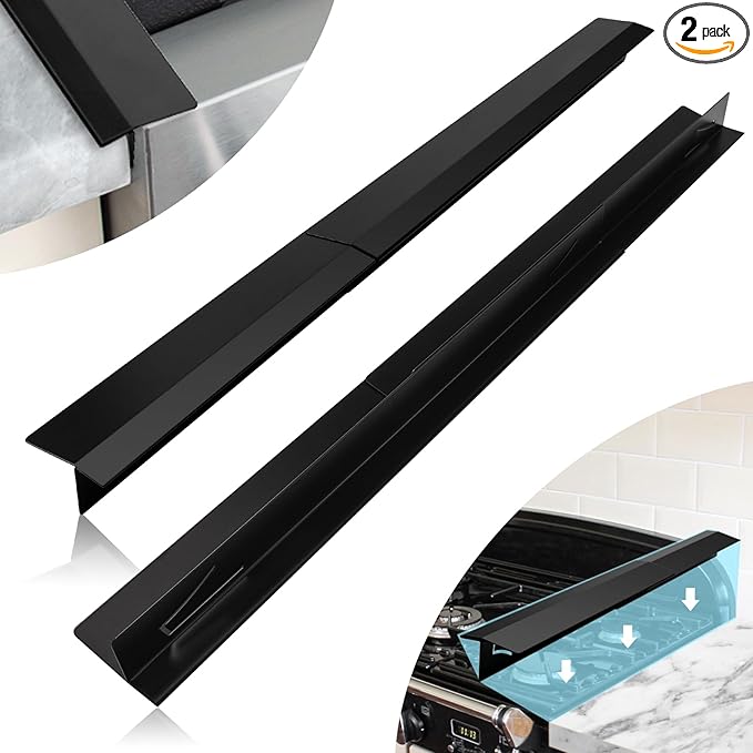 16.5"-33" Stove Counter Gap Covers, Stainless Steel Stove gap Guard, Cooktop Trim Kit, Stove Gap Guards, Oven Gap Filler, Heat Resistant & Effectively Protect Stove Gap Filler,BLACK(2PCS)
