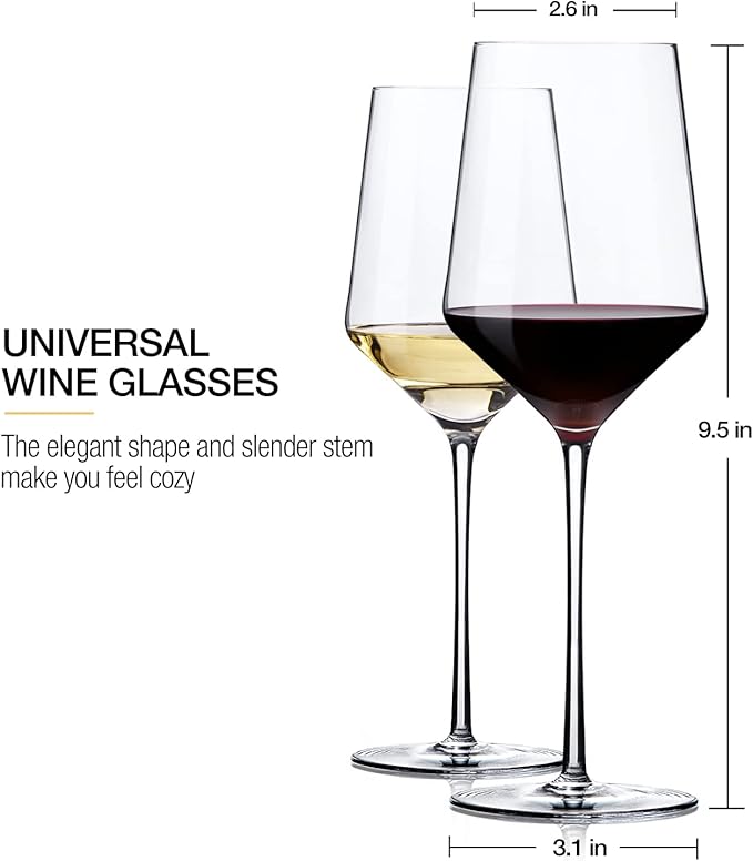 OJA White Wine Glasses Set of 4- Modern Crystal Hand Blown Wine Glass-15 oz,Thin Rim,Long Stem,Perfect for Red or White,Daily Use,Unique Wedding Anniversary or Birthday Gift