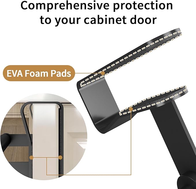Over Cabinet Towel Holder, Stainless Steel Over The Cabinet Towel Rack Bars for Kitchen Cabinet Doors, Dish Towel Holder with Hooks, 2 Pack (Black)