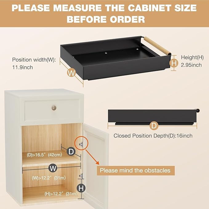 2 Pack Pull out Cabinet Organizer, 16" Deep Pull Out Drawer for Kitchen Cabinets Adhesive with Nano Film, Slide out Cabinet Organizer Shelf for Pantry Bathroom Organization Black