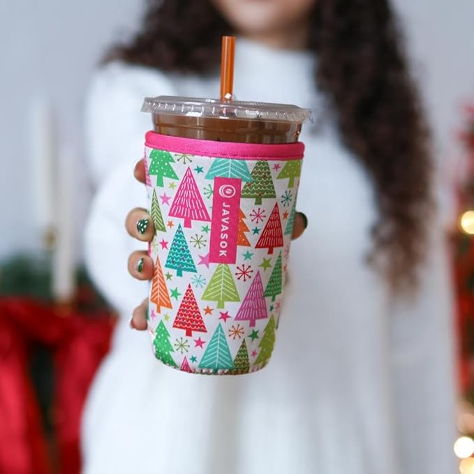 Sok It JavaSok Iced Coffee & Cold Soda Insulated Neoprene Cup Sleeve (Festive Forest, Small: 16-20oz)