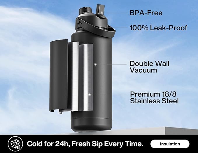 POWCAN 40 oz Insulated Water Bottle with 2-in-1 Straw and Spout Lid, Glow-in-the-Dark, 24H Cold, Leakproof, BPA-Free, Double Wall Stainless Steel for Sports, Gym, Travel, and School (Gilded Flutter)