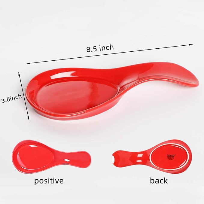 GDCZ Porcelain Spoon Rest - Large Spoon Holder Utensil Rest for Kitchen Counter Stove Top, Dishwasher Safe (Red)