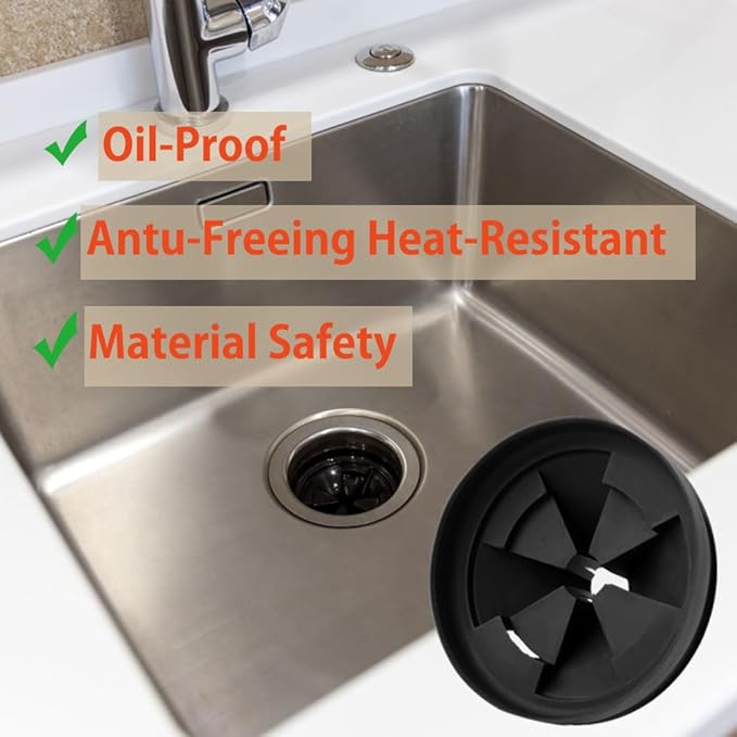 3 3/8" Garbage Disposal Splash Guard, QCB-AM Sink Baffle Replacement Parts for InSinkErator Evolution Series, Upgraded EPDM Rubber Drain Insert Removable Quiet Collar Drain Plugs(2 PCS)