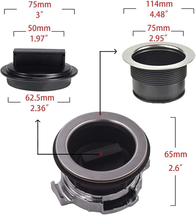 8Pcs/Set Garbage Disposal Mount Sink Flange Kit and Stopper for Waste King, Garbage Disposal Drain Assembly Kit, Rubber Flange and Drain Lock Nut for Waste King, Whirlaway Parts (114mm) Model : 1030