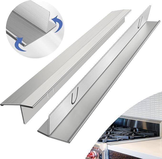 Stove Gap Covers Stainless Steel 2 Packs, 13.8~27.6 Inch Adjustable Heat Resistant Not Sharp Gap Filler, Easy to Clear Stove Counter Gap Cover Suitable for Even Surface (Silver)