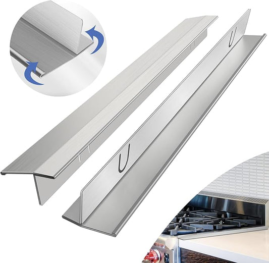 Stove Gap Covers Stainless Steel 2 Packs, 13.8~27.6 Inch Adjustable Heat Resistant Not Sharp Gap Filler, Easy to Clear Stove Counter Gap Cover Suitable for Even Surface (Silver)