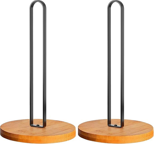 TONLEA Wooden Paper Towel Holder Countertop, Kitchen-Towel-Holder FreeStanding with Non-Slip Base for Bathroom Black-2PCS