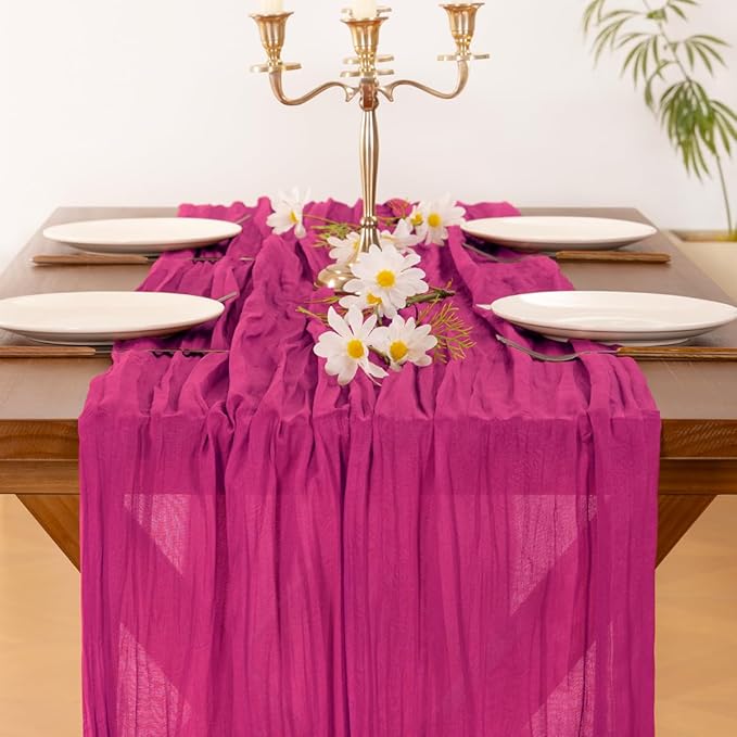 Socomi 6pcs Hot Pink Cheesecloth Table Runner Boho Rustic Gauze 120 inch 10FT Cheese Cloth Sheer Runner for Wedding Party Baby Shower Birthday Home Decor