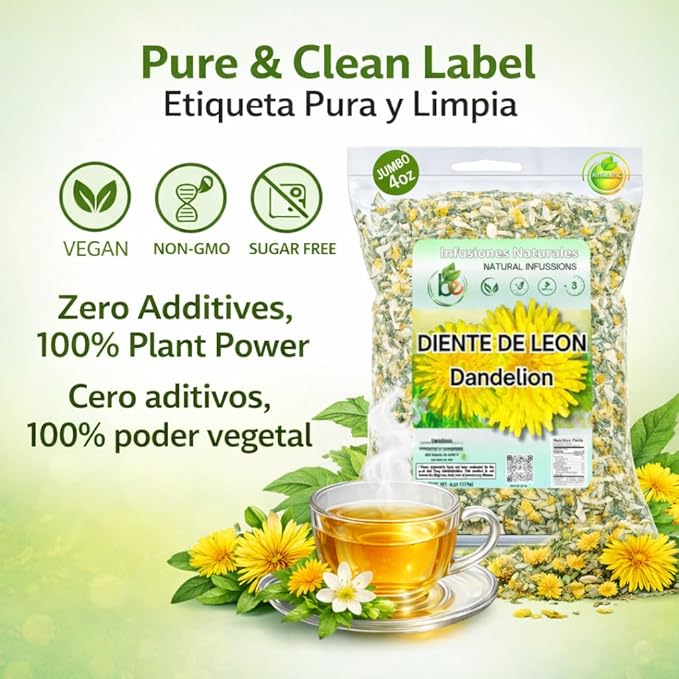 Diente de León Herbal Tea – Dandelion Loose Leaf – 4 oz (113 g) – 100% Natural, Vegan, Non-GMO, Caffeine-Free – Traditional Herbal Infusion – by BexpertsUSA