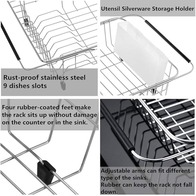 SANNO Kitchen Sink Protectors Gird, 16.14" L X 13" Sink Rack Sink Protector Expandable Dish Drying Rack Sink Dish Rack in Sink or On Counter
