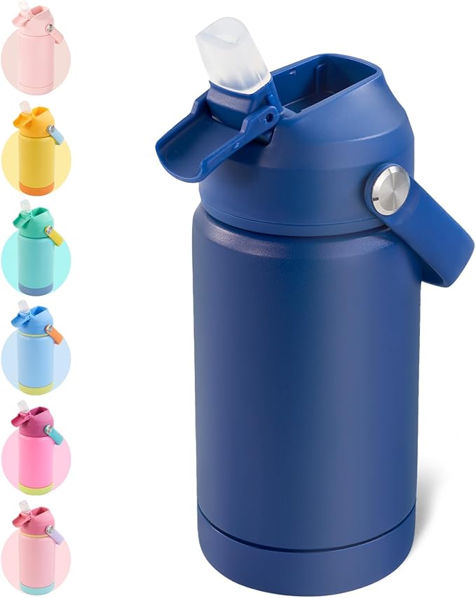 Kerilyn 12oz Kids Water Bottle, Stainless Steel Insulated Water Bottle, Toddler Cup with Straws Leak-Proof, Kids Water Bottles for School Boys Girls, BPA Free, Blue