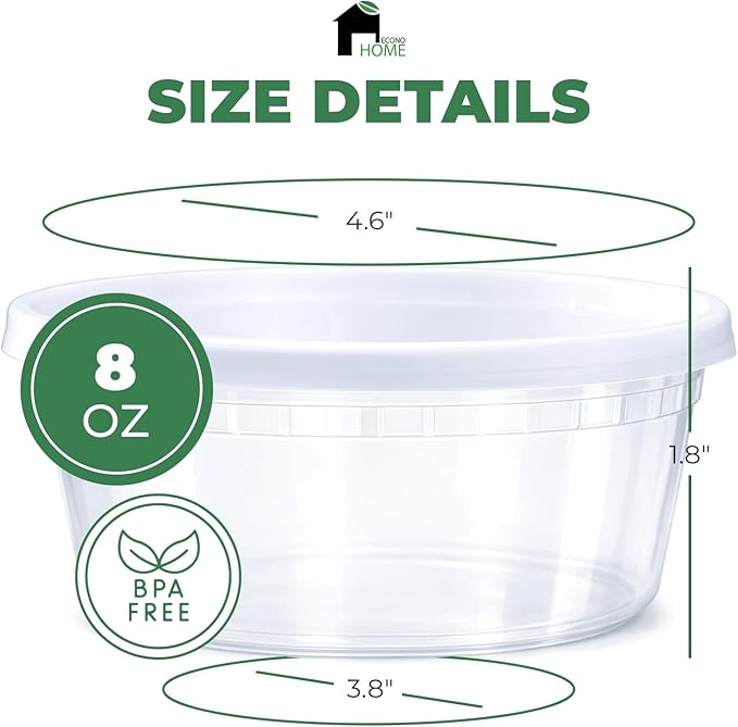 EconoHome Clear Deli Containers with Lids - 240-Pack, 8oz Plastic Containers with Lids for Food Storage, Meal Prep, Leftover, Restaurant Business, Takeout - Fridge, Microwave & Freezer-Safe