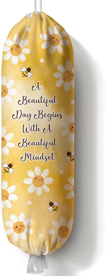 Plastic Bag Holder Organizer Storage Inspirational Summer Daisy Bee Grocery Bag Holder Dispenser Cute Sunshine Flower Yellow Kitchen Decor
