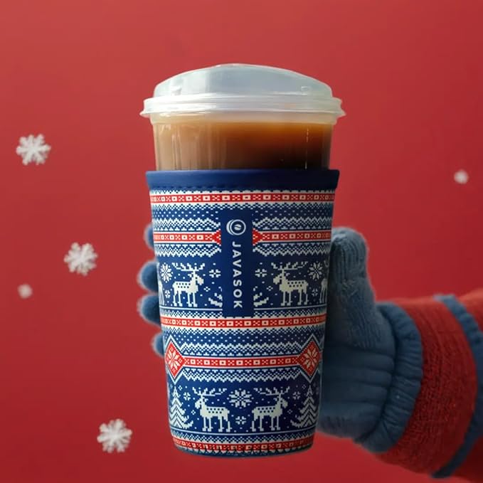 Sok It JavaSok Iced Coffee & Cold Soda Insulated Neoprene Cup Sleeve (Sweater Weather, Small: 16-20oz)