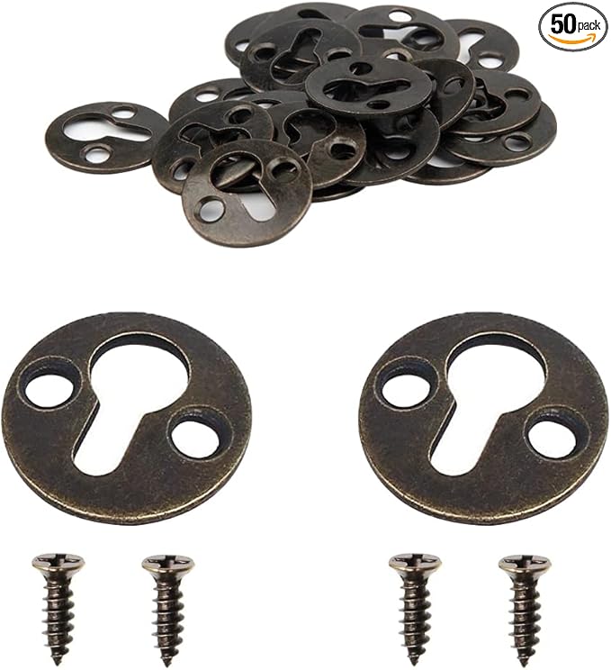 50pcs Round 25mm / 1-inch Mortise Type Metal Keyhole Hangers Shelf Brackets Picture Frame Hanging Plate (Antique Bronze)