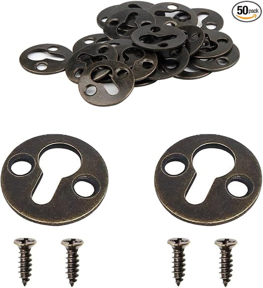 50pcs Round 25mm / 1-inch Mortise Type Metal Keyhole Hangers Shelf Brackets Picture Frame Hanging Plate (Antique Bronze)