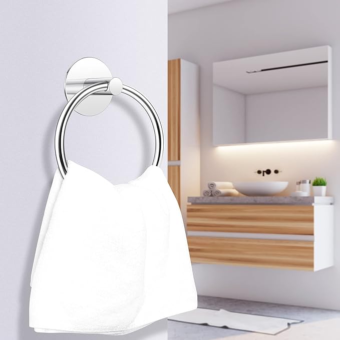 No Drilling 3M Self Adhesive Towel Ring with Extra Strong Nail-Free Glue, Stainless Steel Towel Holder, Bathroom and Kitchen Towel Rack (Chrome)