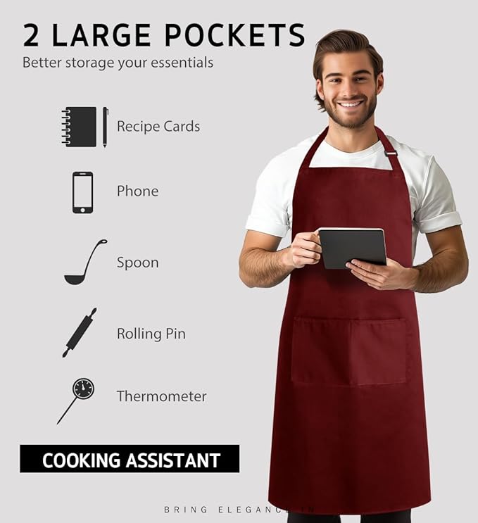 Syntus Apron for Men Women, Adjustable Cooking Kitchen Chef Aprons with 2 Pockets