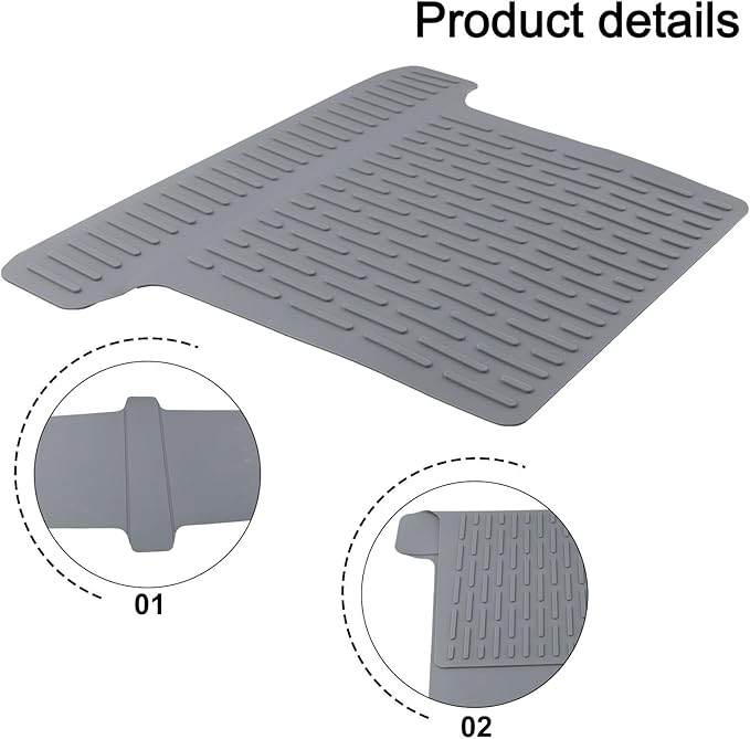 Silicone Kitchen Sink Divider Mat Heat Resistant Counter Protection Pad Double Basin Bridge Mat Dishwasher Safe Non-Slip Dish Drying Rack Between Sinks 17.6x12.8(Grey)