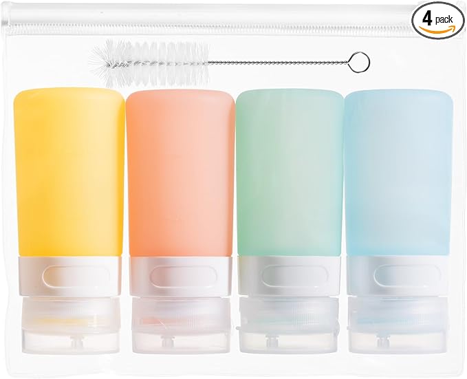 MICEBAY Condiment Squeeze Bottles for Sauces, 2-oz Mini Silicone Salad Dressing Container to Go with Reusable Sandwich Bag, Leakproof Ketchup Bottle for Bento Lunch Box, 4 Pack, Candies