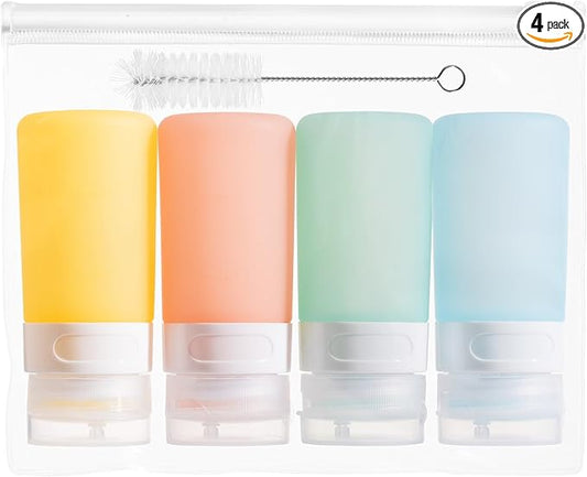 MICEBAY Condiment Squeeze Bottles for Sauces, 2-oz Mini Silicone Salad Dressing Container to Go with Reusable Sandwich Bag, Leakproof Ketchup Bottle for Bento Lunch Box, 4 Pack, Candies