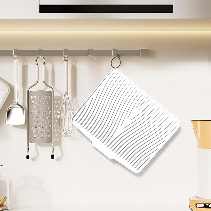 Silicone Dish Drying Mat for Kitchen Counter, Non-Slip Drain Pad, Dish Drying Pad, Easy to Clean Dish Rack Pad, Multi-Use as Heat Resistant Trivet, 15.8" x 13" , Ivory