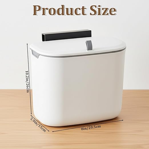 1.9 Gallon Under Counter Sink Waste Bin, Space Saving Hanging Kitchen Compost Bin with Lid Wall-Mounted Plastic Trash Garbage Can for Cabinet Door Cupboard Bathroom Office Home RV (White)