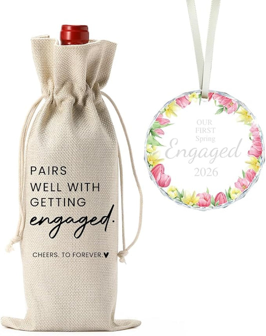 1st Spring Engaged Engagement Gifts for Couples Her Engagement Party Decorations for Women Couple Our First Spring Engaged Wine Bag Acrylic Ornament 2026