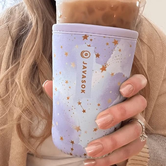 Sok It JavaSok Iced Coffee & Cold Soda Insulated Neoprene Cup Sleeve (Cosmic Glitter, Large: 30-32oz)