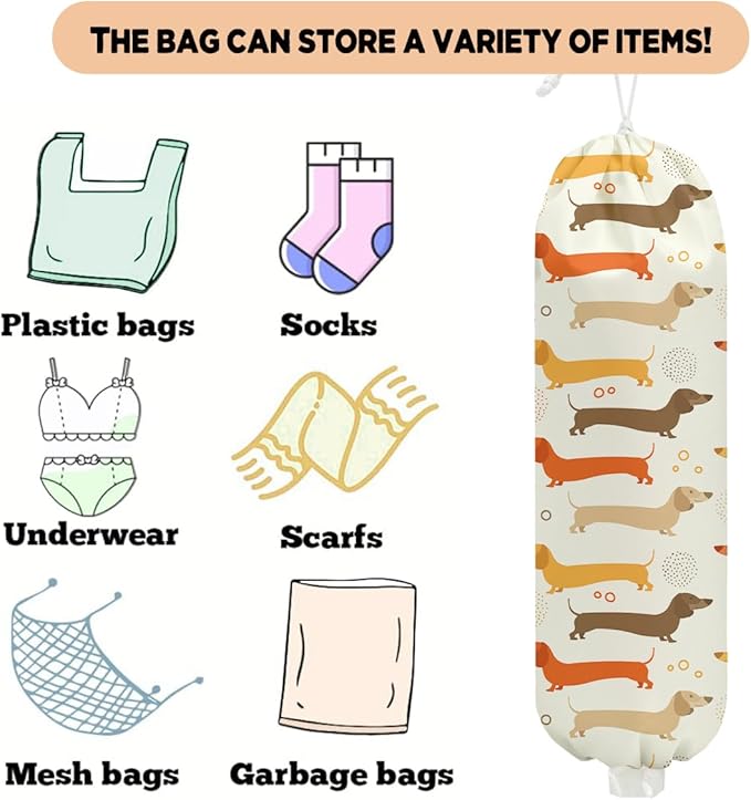Dog Plastic Bag Holder, Wall Mount Grocery Bag Holder for Plastic Bags, Large Reusable Grocery Bags Organizer Storage Dispenser for Home Kitchen, Dog Lovers Gifts for Women, 22.5x9 Inch
