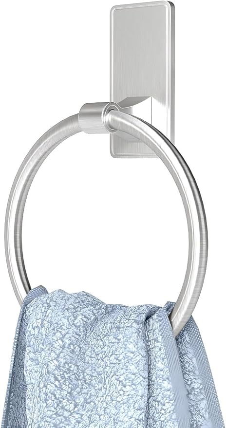 Adhesive Towel Ring, Bathroom Hand Towel Holder SUS304 Heavy Duty Stick On Towel Holder for Kitchen, Brushed Nickel
