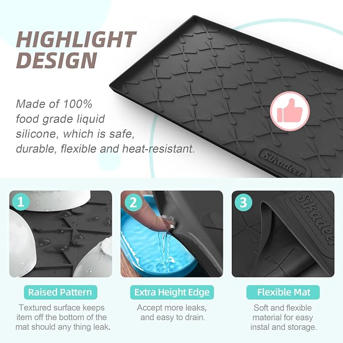 SIKADEER 40" x 22" Under Sink Mat Waterproof, Silicone Mat Kitchen Drawer Shelf and Cabinet Liner, Sink Protector for Kitchen Organizers and Storage, Boot Tray Pet Food Mats