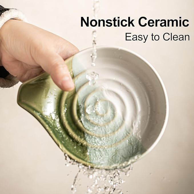 Ceramic Spoon Rest for Kitchen Counter & Stove, Large Spoon Holder for Cooking Utensils, Heat-Resistant, Nonstick, Easy to Clean, Modern Kitchen Decor, Gradient Green