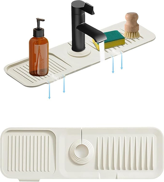 Silicone Sink Splash Guard Mat with Slanted Design,24*5.5 Inch Large Non-Slip Base,Multi-Surface Protector for Kitchen,Bathroom,Laundry,RV,Easy Clean Water Deflector Accessory(milky white)