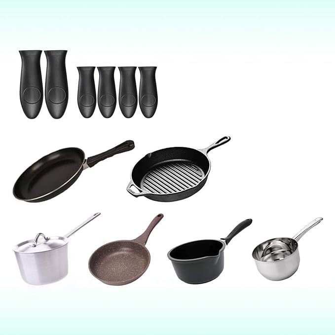 Silicone Hot Handle Holder Small Cast Iron Handle Cover Skillet Handle Cover Griddle Cover Cookware Handles Cover for Frying Pans & Griddles Sleeve Grip Handle Cover Small & Large Black 6 Pcs